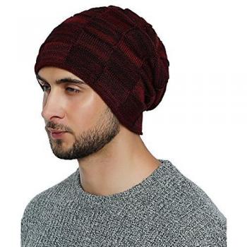 DonDon Teddyfleece Beanie für Herren in dunkelrot schwarz