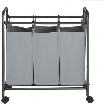 Carrello per Lavanderia con 3 Sacchi e Tasche, Grigio