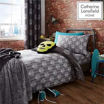 Catherine Lansfield Skulls Grey Single Duvet Cover and Pillowcase Set