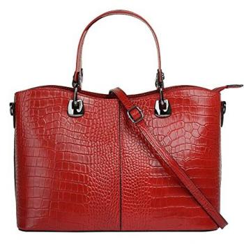 Henkeltasche CLUTY, Damen, Größe B/H/T: 32 cm x 22 cm x 11 cm, One-Size, rotes Leder mit Reptilienprägung, Made in Italy