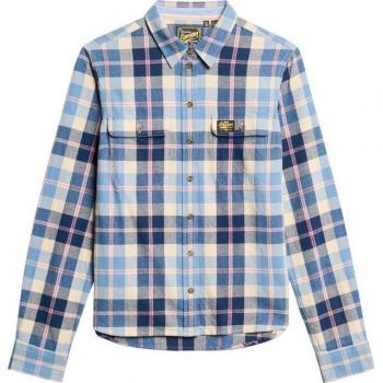 Superdry Flannel Overshirt Camicia a Spina di Pesce Blu
