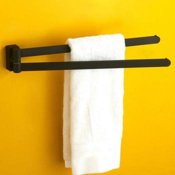 Chrome Double Towel Bar with Swivel and Rubber Black Rails