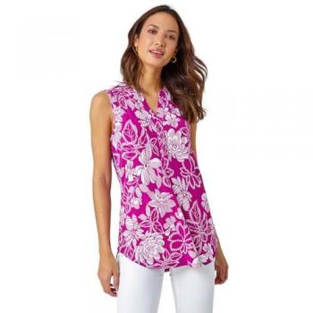 Blouse Romane Sans Manches avec Imprimé Floral Rose