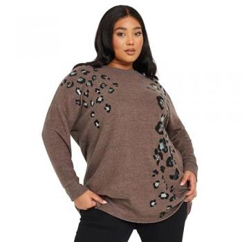 Yours: Braun Pulli mit Leopardenmuster – Damen, SoftTouch-Textil, Kurve & Plus Size