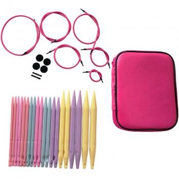 Set d'aiguilles à tricoter circulaires en plastique, étui, ciseaux et marqueur de point