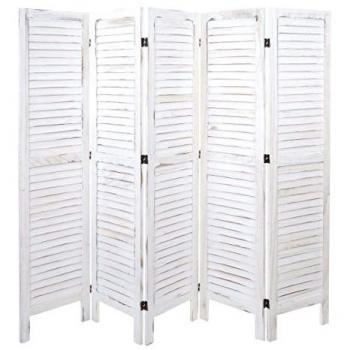 Paravent Décoratif Shabby Chic en Bois Massif (Paulownia) HWC‑G30 170×200 cm – Blanc