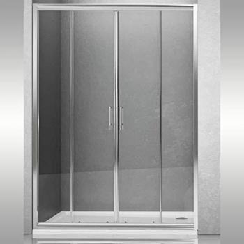 Porta Doccia Scorrevole Quattro Ante in Cristallo Trasparente per Nicchia Misure 172-178 x H190 cm