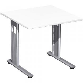 Geramöbel Flex Schreibtisch Quadratisch Weiß Silber C-Fußgestell 80x80