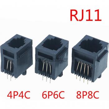 Conector de Teléfono RJ11 10 Uds Hembra Vertical 4P4C 6P6C 8P8C Negro