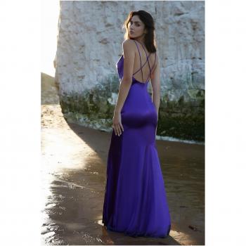 Satin Maxi Dress with Cowl Neck and Strappy Back by Goddiva in Purple