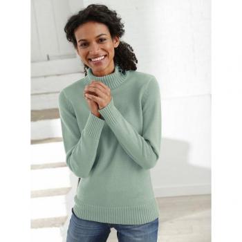 Pull à col roulé pour femmes, manches courtes, ourlet en cordon – Menthe – Collection L – Taille 56
