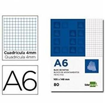 Bloc de papier LeaderPapel Cuadro 4 mm, format A6, 80 feuilles perforées 60 g/m²