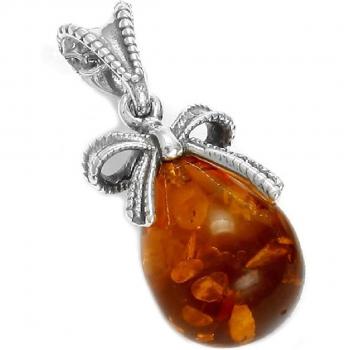 Les Trésors De Lily Q6783 Orange Cognac Amber Silver Pendant (Rhodium)