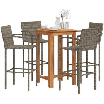 VidaXL 5 Piece Garden Pub Set Grey Acacia Wood and Poly Rattan