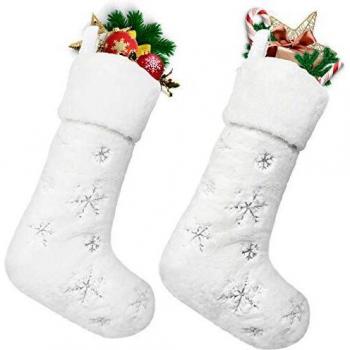 Holiday Glow 22” White Rorchio Stockings with Fur Cuff