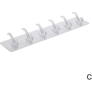 Transparent Wall Storage Rack, 6 Row Hook for Kitchen and Bathroom