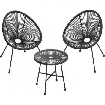 Salon de Jardin SONGMICS, 2 Chaises Acapulco et Table en Verre Noir