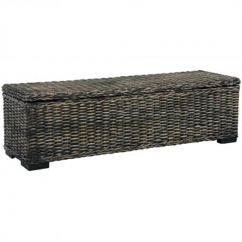 Cassa Portaoggetti 120 cm Nera in Rattan Kubu e Legno Massello di Mango