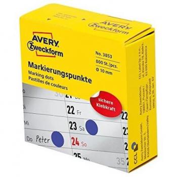 Avery 3853 Blue Sticky Dots, 10mm, Permanent Adhesive, 800 pcs