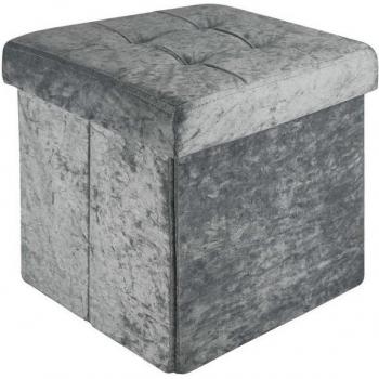 Coffre-Pouf Intirilife 38x38x38 cm – Housse Velours Gris, Meuble Multifonction