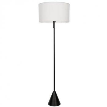 Valuelights – Mitch Fabric Drum Lamp Shade – Black Wood Stem – Triangle Floor Lamp with LED