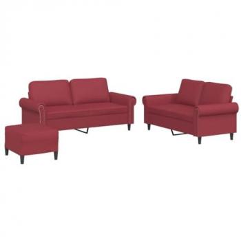 Set Divani 3 Pz Rosso Vino con Cuscini in Pelle Artificiale