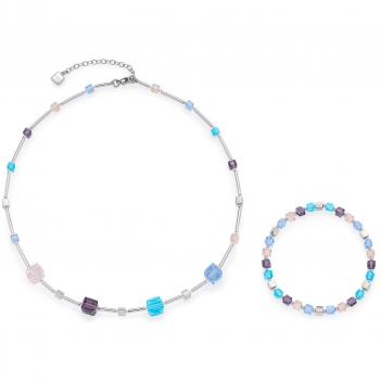 Halskette & Armband Combo “Cubetto” – Multi‑Glas, Edelstahl – 016290