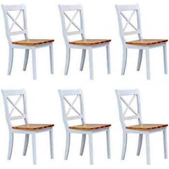 Sillas de Comedor 6 uds Madera Maciza de Caucho Blanco y Madera