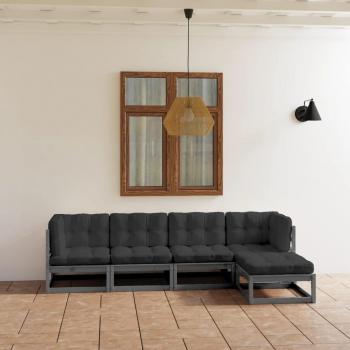 Muebles de Jardín 5 Piezas con Cojines de Madera de Pino