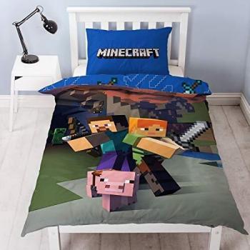 Polyester‑Cotton Minecraft Duvet Cover Set – Blue Reversible
