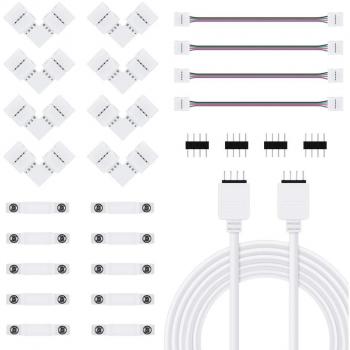 LED‑Strip-Upgrade‑Kit: 4 Verbindungsstücke + 8 Eckteile + 4‑Pin-Stecker