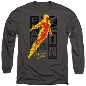 Marvel Fantastic Four Flame‑On Long Sleeve Top – Light Gray (Unisex)