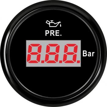 Digital Oil Pressure Gauge 52 mm, 0‑10 bar, Stainless Steel Lens, 10‑184 Ω – Truck & Boat – Red Backlight