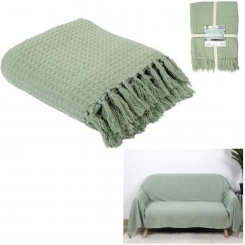 Embossed Green Cotton Sofa Throw Blanket 250x170 cm