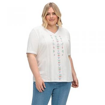 Sheego Stickerei T-Shirt für große Größen 44/46 – Leinen/Baumwolle, weiß