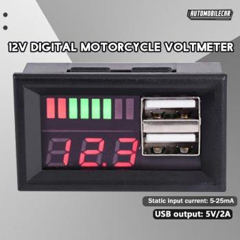 12V DC Mini Voltmeter with Red LED Display and USB 5V2A