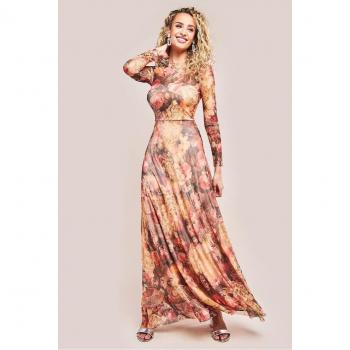 Orange Printed Soft Mesh Maxi Dress by Goddiva