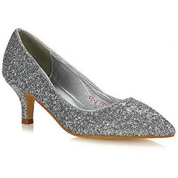 XY London “Gwyneth” Silver Kitten Heel Court Shoes – Size 8 US