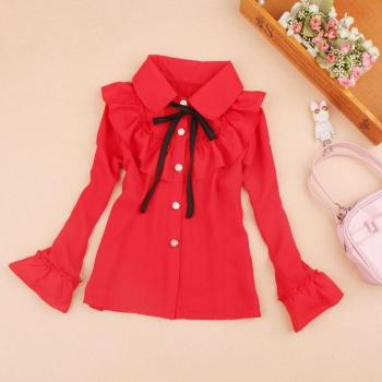 Turn-Down Collar Red Chiffon Blouse for Girls (3-15 Y)