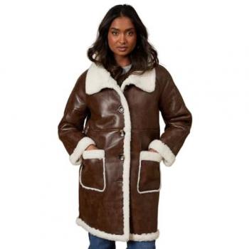 PU Shearling Coat by Oasis – Tan, Female Size 10