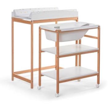 Bagnetto Fasciatoio Okbaby 933 Woody Doppia Funzione Naturale con Vaschetta Ergonomica e Ruote
