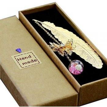Toirxarn Metal Feather Bookmark with 3D Butterfly and Glass Beads