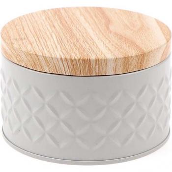 Mini caja de lata con tapa de madera, diseño a rayas, para galletas y dulces, 1 unidad