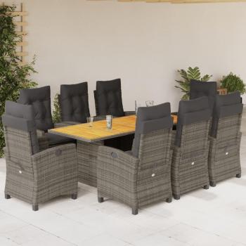 Alfresco Chic 9‑Piece Poly‑Rattan Patio Table Set – Grey & Cushions