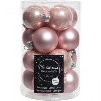 Palline Natalizie Rosa Blush – Set da 16, Ø 3,5 cm in Vetro