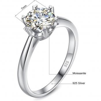 Bague de fiançailles en diamant Moissanite, argent pur, 6 griffes, bijou certifié