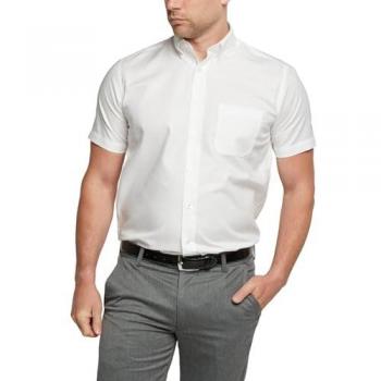 Double Two Men's Non-Iron Cotton Short Sleeve White Shirt