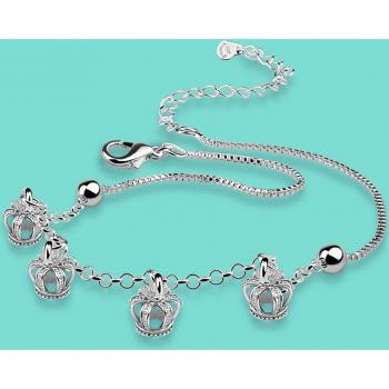 Bracelet à cheville en argent avec boîte pendentif couronne