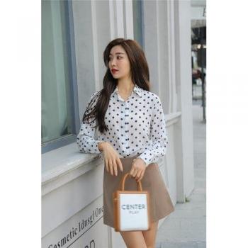 Women's Long Sleeve Silk Shirt with Wave Dots