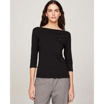 T-shirt casual noir à manches mi-longues Tommy Hilfiger (L)